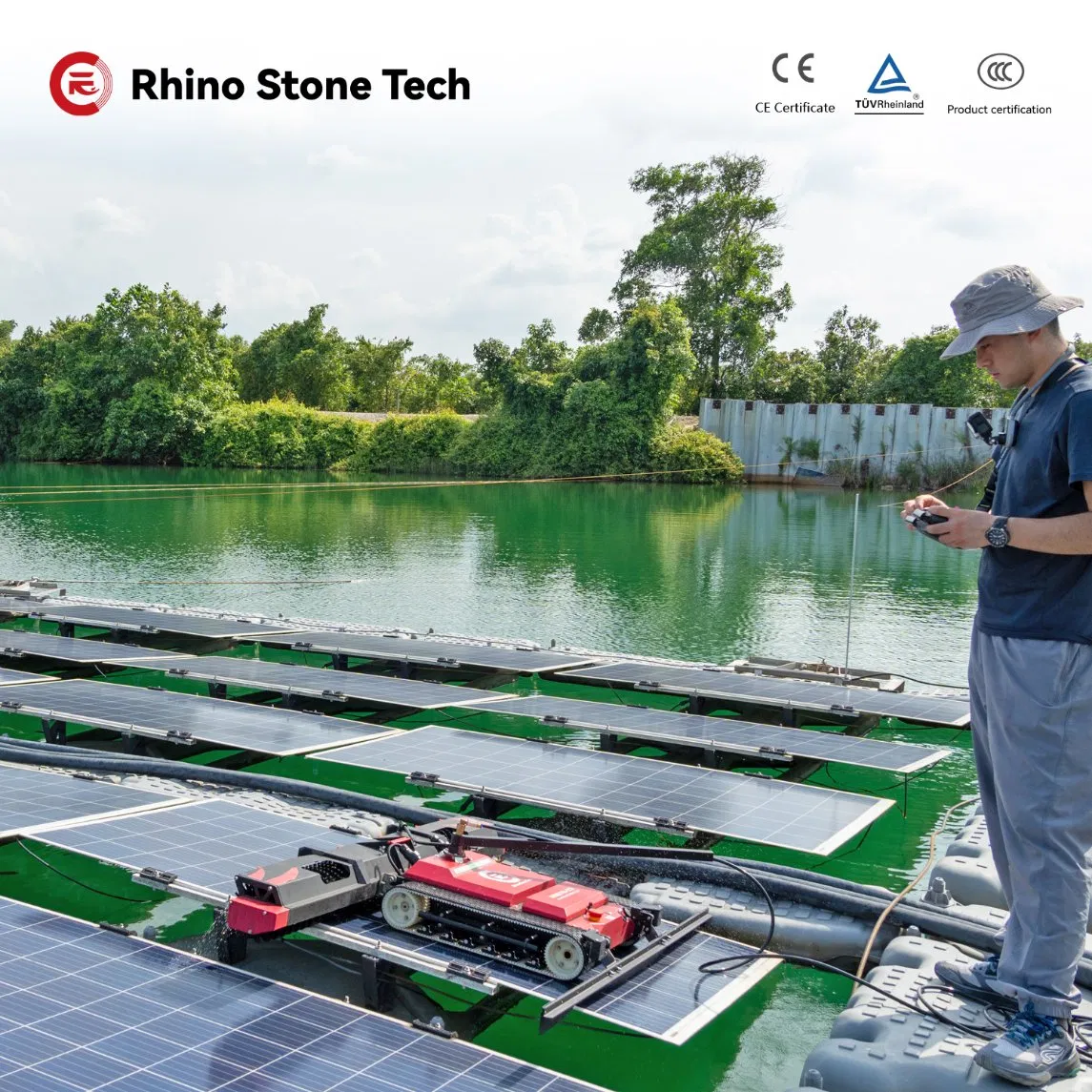 Solar Panel Cleaning Robot for Commercial &amp; Industrial Solar Station Crawler Chassis Automated Robotic Euqipment Dry Wet Water Washing
