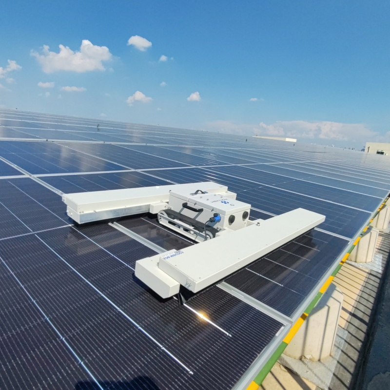 Terrain-Adaptive Solar Panel PV Trackless Cleaning Roller Brush Robot