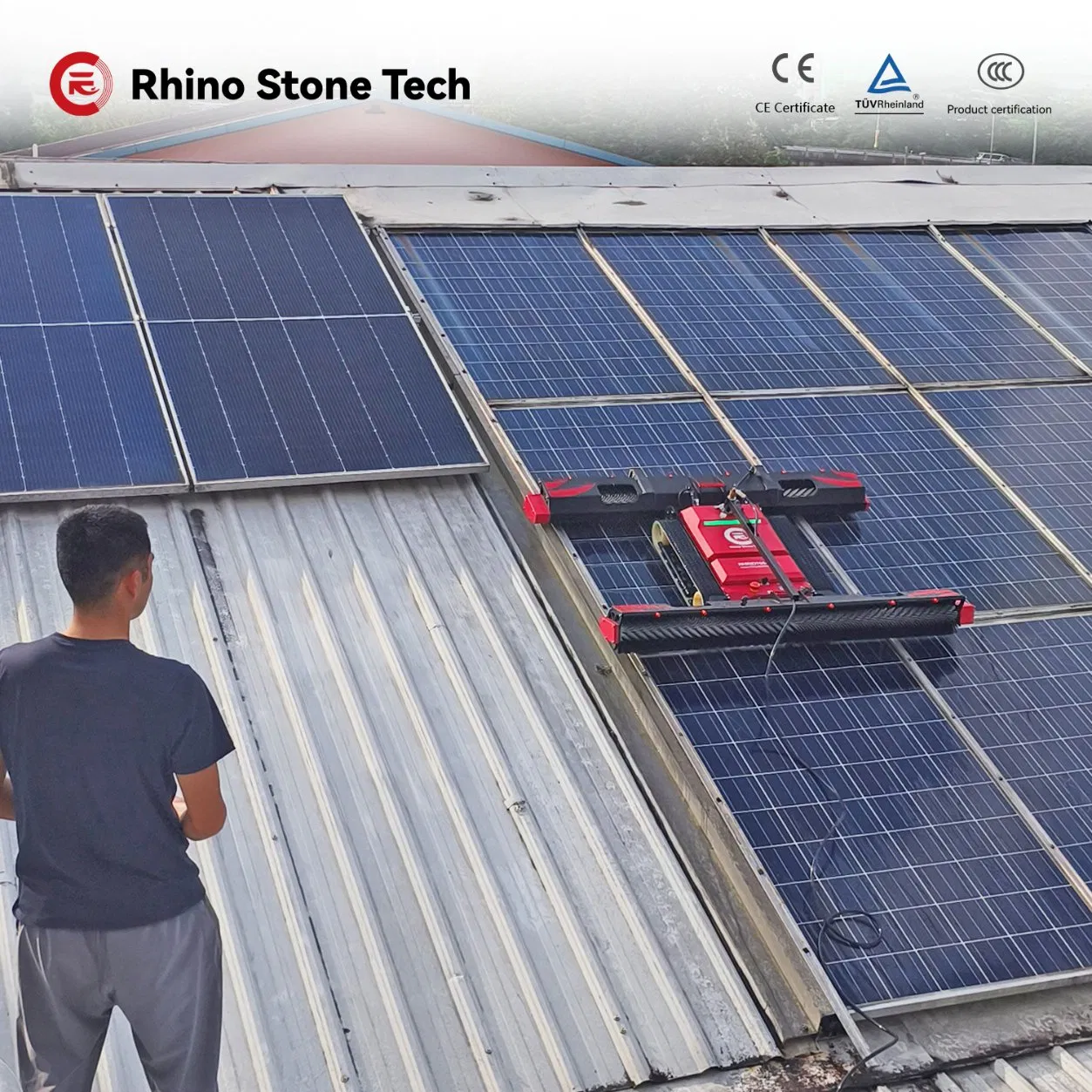 Advanced Technology Commercial Industrial Solar Farm PV Panels Clean Dry Wet Dual Use Solar Panel Cleaning Machine Robot with Lithium Batter Powered