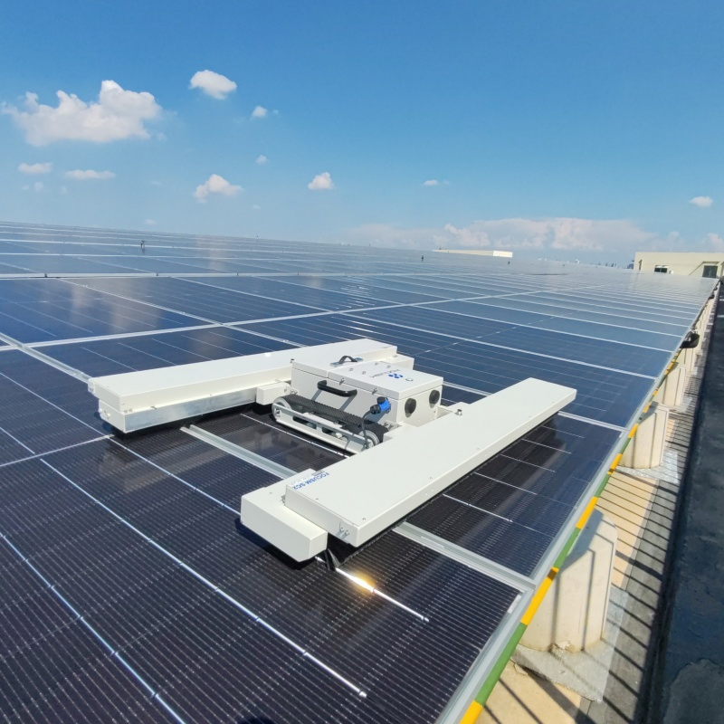 Terrain-Adaptive Solar Panel PV Trackless Cleaning Roller Brush Robot