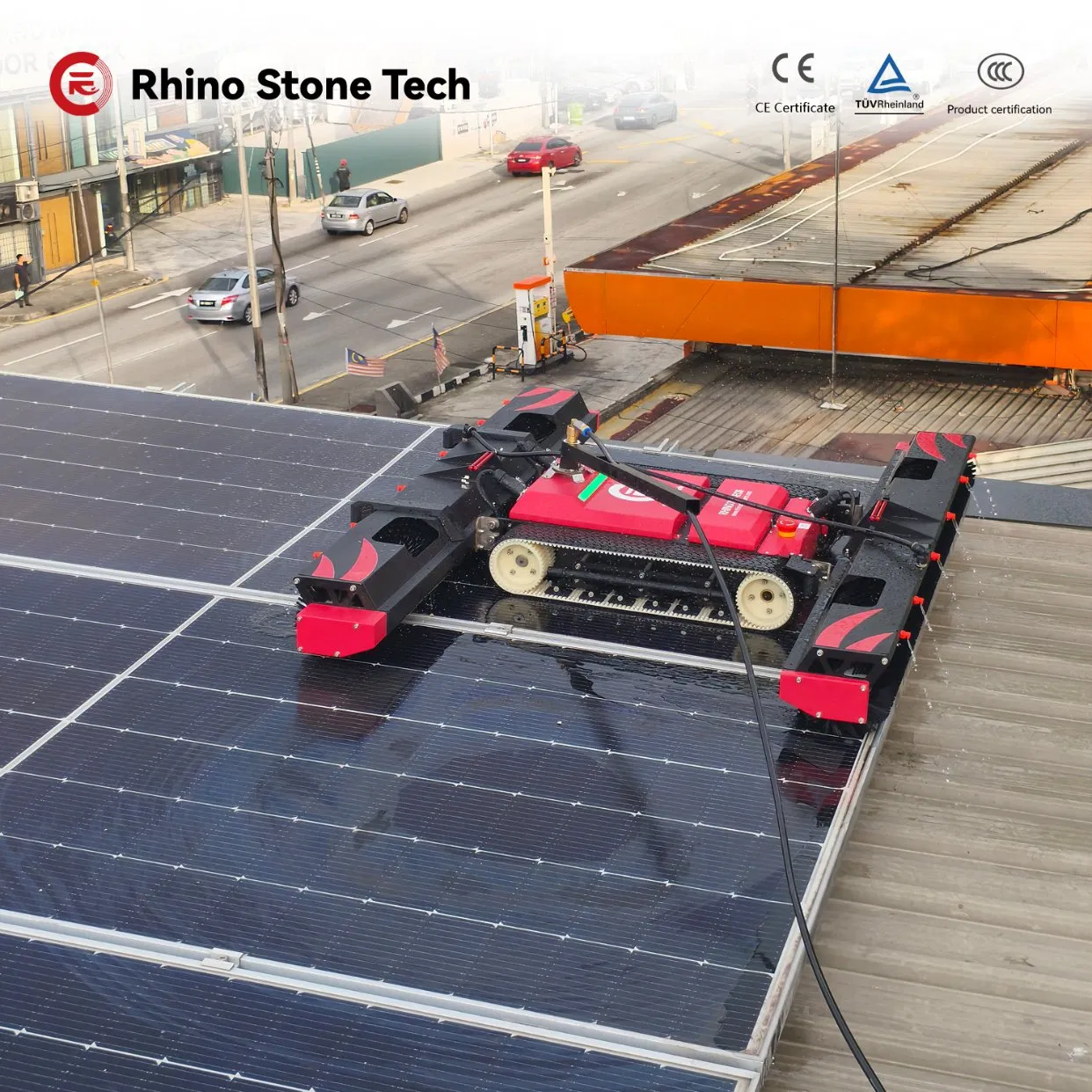 Solar Panel Cleaning Robot for Commercial &amp; Industrial Solar Station Crawler Chassis Automated Robotic Euqipment Dry Wet Water Washing
