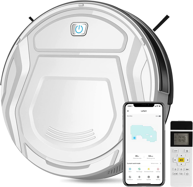 Robot Vacuum Cleaner, Liyyou 1800PA Strong Suction Super-Thin Automatic Quiet Robotic Vacuum Cleaner Self-Charging WiFi/Remote Control 120min Runtime