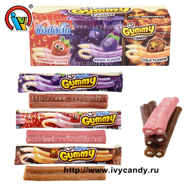 OEM Кондитерская фабрика Twins sour gummy candy stick с начинкой из кислого порошка Поставщики, Производители