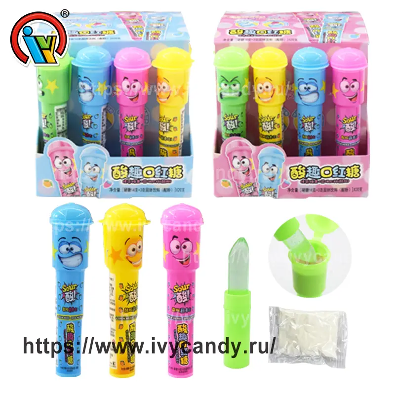Оптовыепродажи Поставщик леденцов для губной помады Push pops с кислой пудрой Заводы, Производители