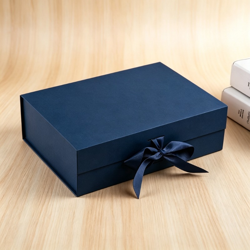 Fornecedor Dourado Luxuoso Caixa de Presente de Papel Kraft Reciclado Dobrável de Natal com Fita e Design de Alta Qualidade Embalagem de Joias Rígidas com Logotipo