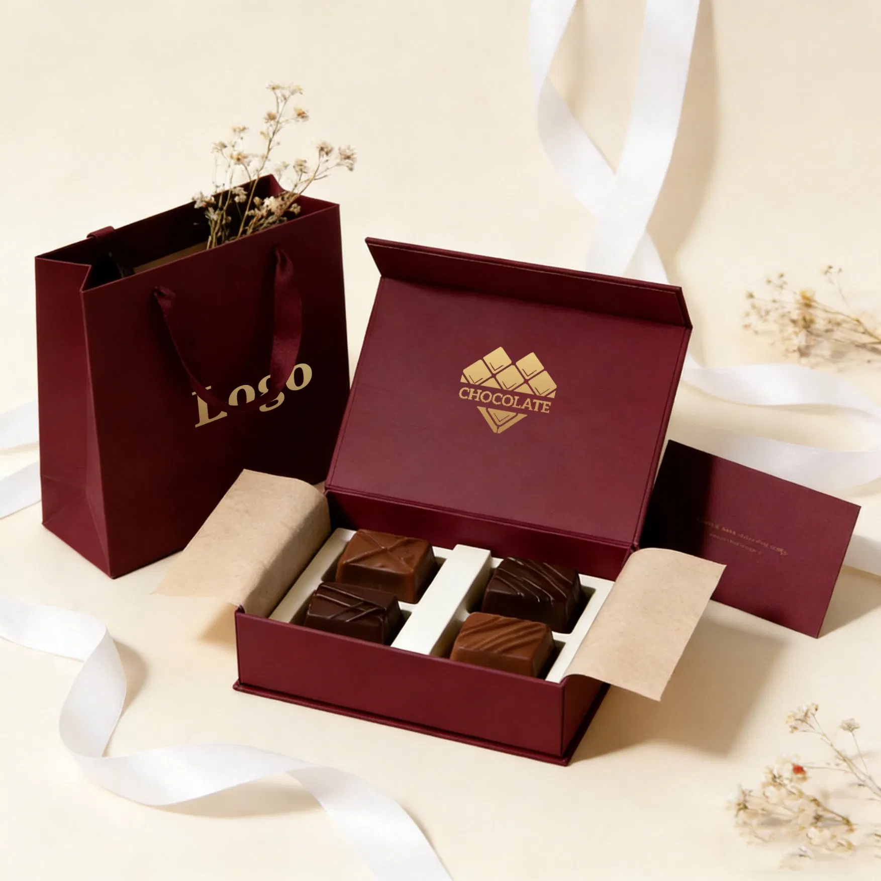 Embalagem de Caixa de Presente de Papel para Chocolate Doce de Tâmara Magnético de Cartão de Luxo Premium para Impressão Personalizada com Logotipo