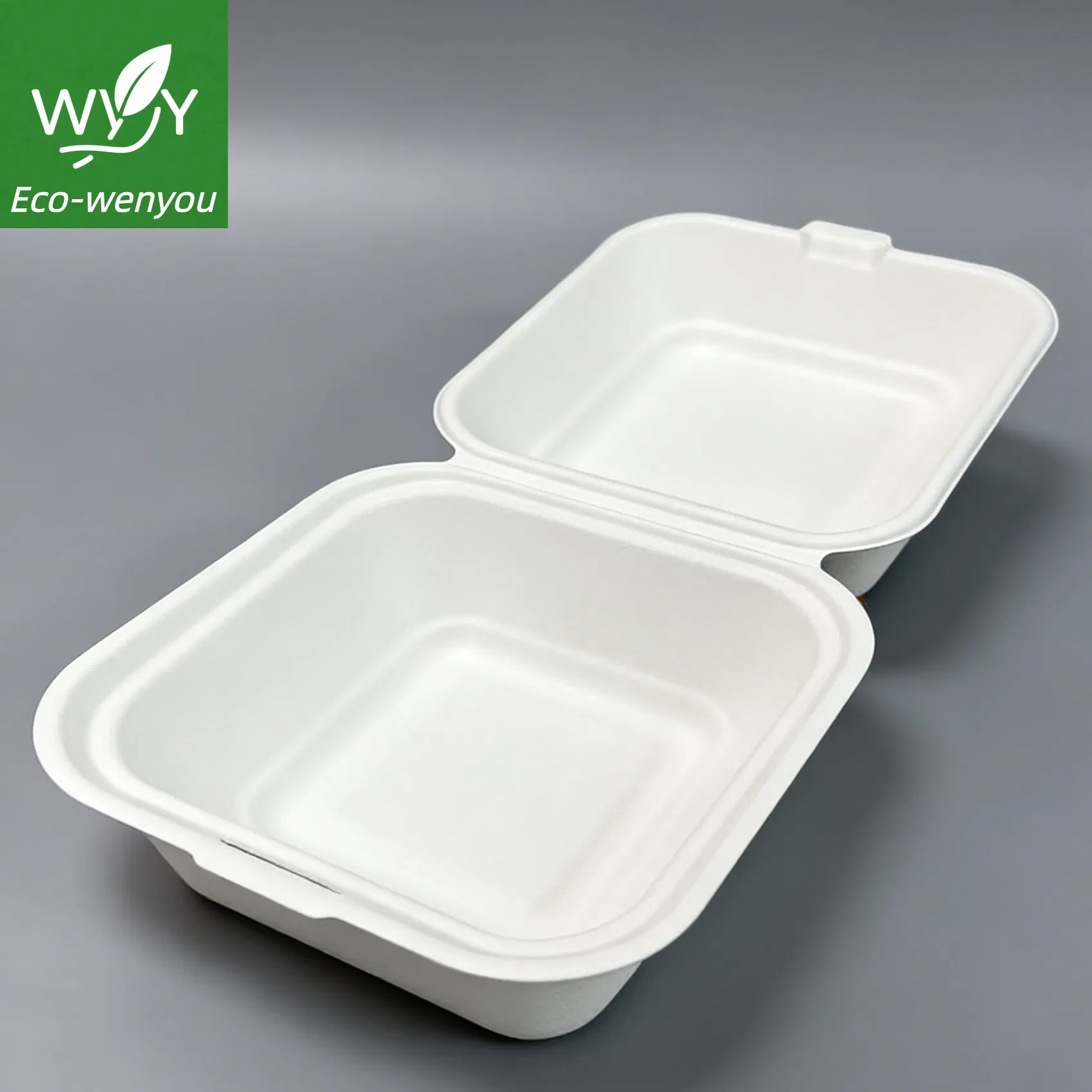 Embalagem de Clamshell de Bagasse de Cana-de-Açúcar Biodegradável 6 Polegada Recipiente de Alimento Descartável Ecológico para Viagem
