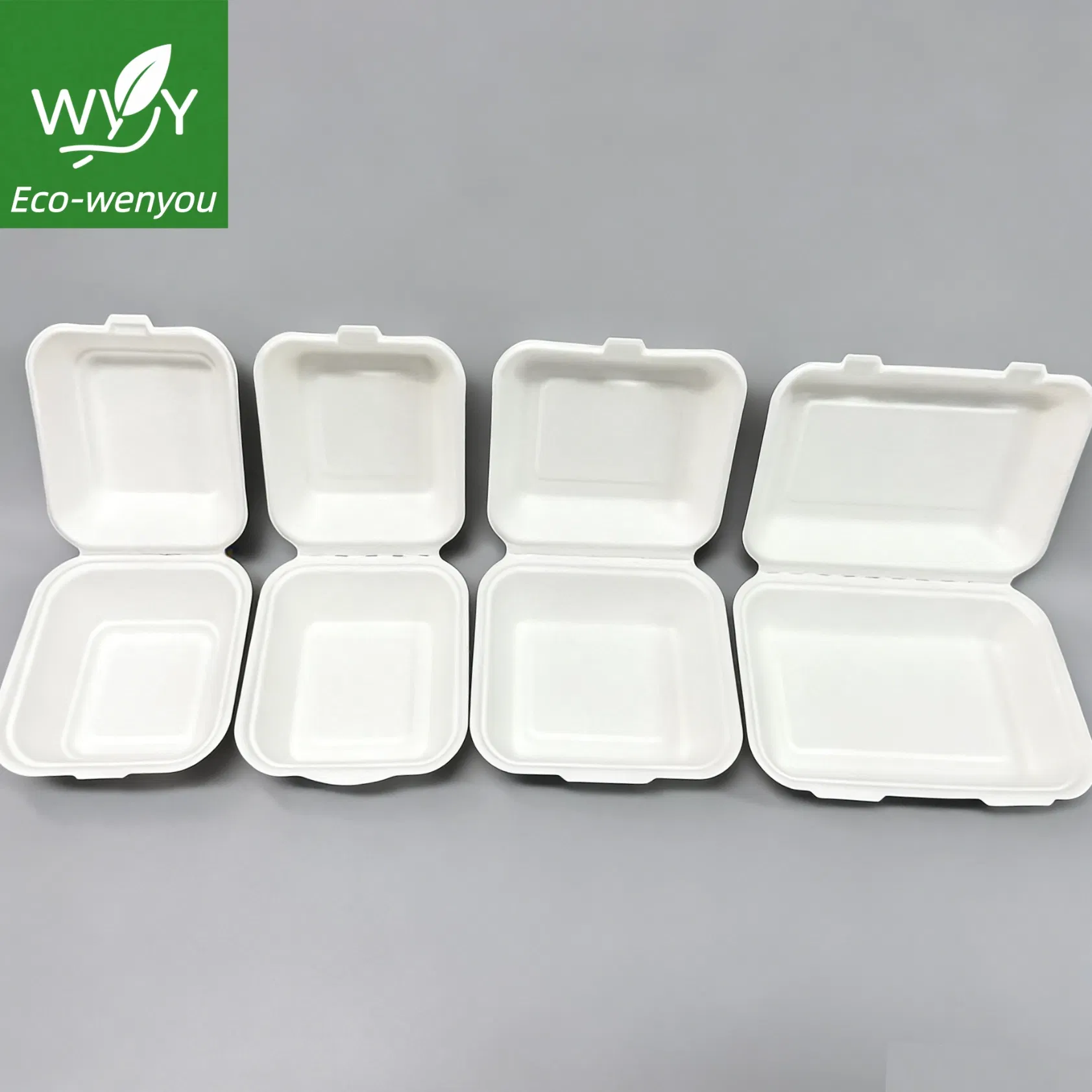 Embalagem de Clamshell de Bagasse de Cana-de-Açúcar Biodegradável 6 Polegada Recipiente de Alimento Descartável Ecológico para Viagem
