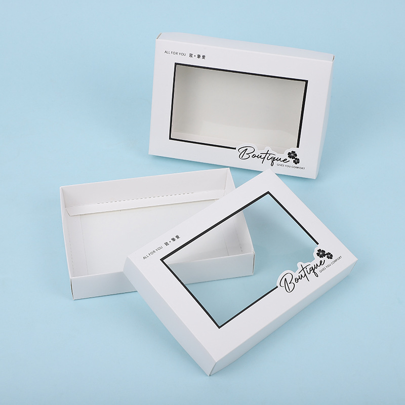 Fabricante da China Atacado Personalizado Impressão de Logotipo Caixa de Papelão Branco com Tampa e Base, Caixa de Luxo para Roupas Íntimas, Meias e Luvas com Janela