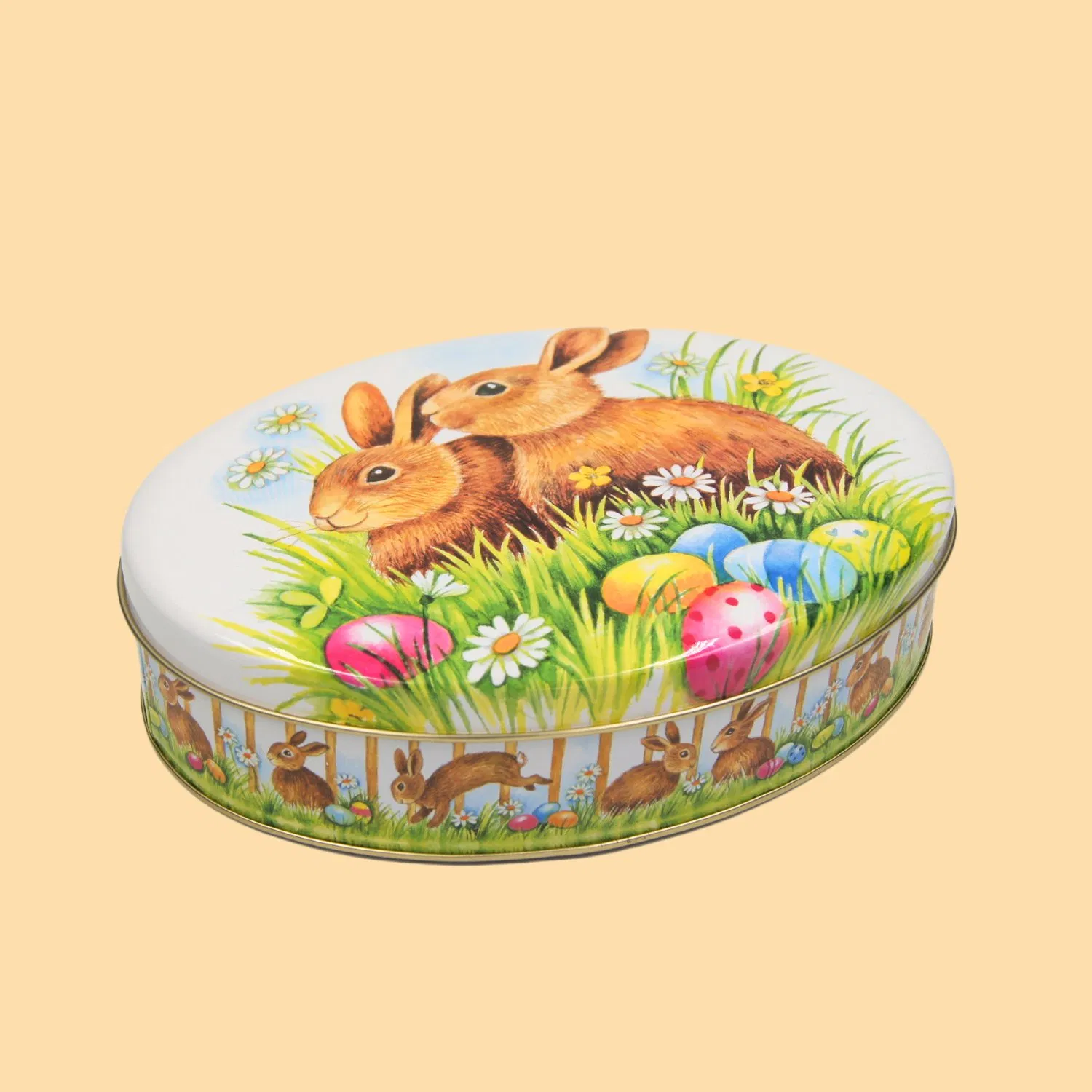 Lata de metal oval vazia personalizada para biscoitos, chocolate, bolo, caixa de comida, caixa de presente de metal com design personalizado para embalagem de doces, balas e guloseimas