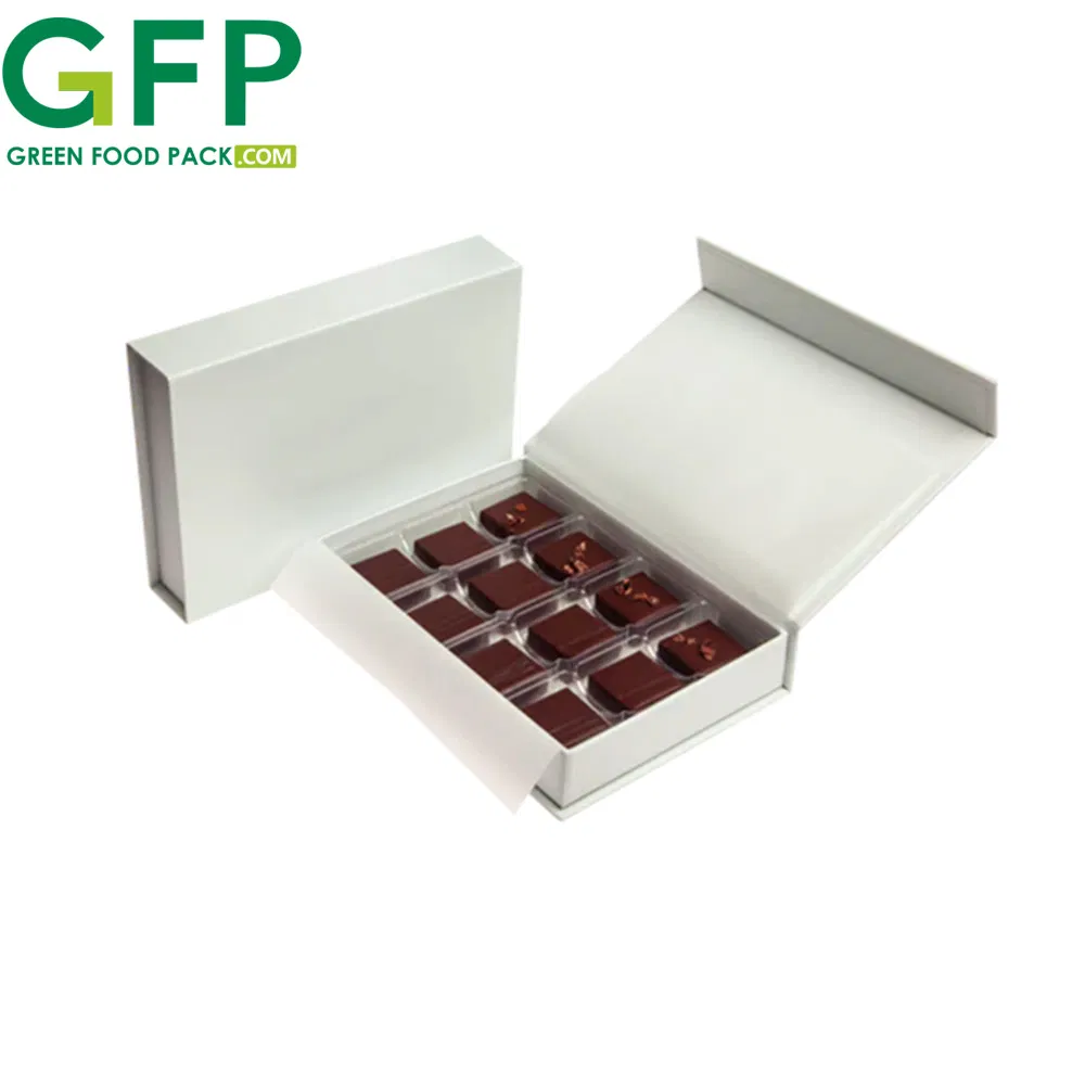 Caixas de Chocolate Rígidas de Alta Qualidade com Fechamento Magnético, Embalagem de Papel para Chocolate com Logotipo Dourado