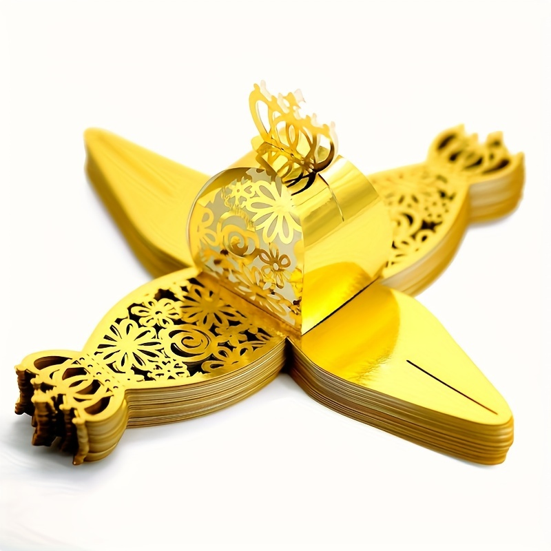 Caixas de Papel para Doces com Corte Floral e Coroa Dourada para Casamento, Presentes para Aniversário, Favoritos Decorativos para Doces, Chocolates e Decoração de Festa de Natal