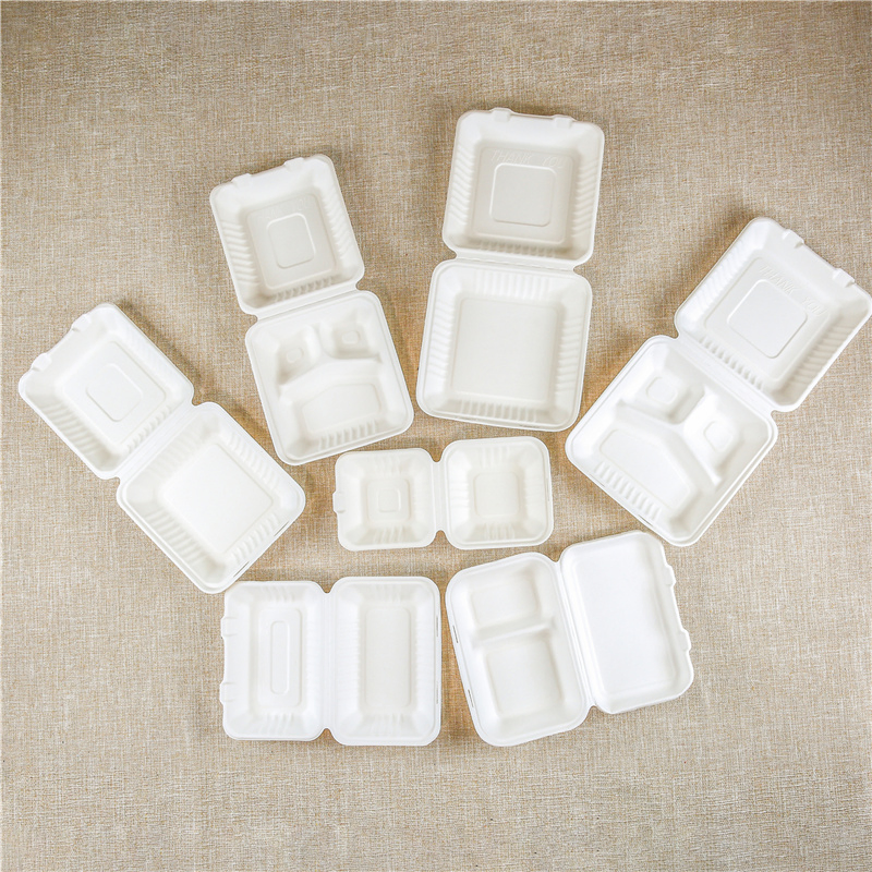 Embalagem para levar ecológica descartável utensílios de mesa compostáveis biodegradáveis de amido de milho PLA bagaço de cana clamshell caixa de almoço para alimentos