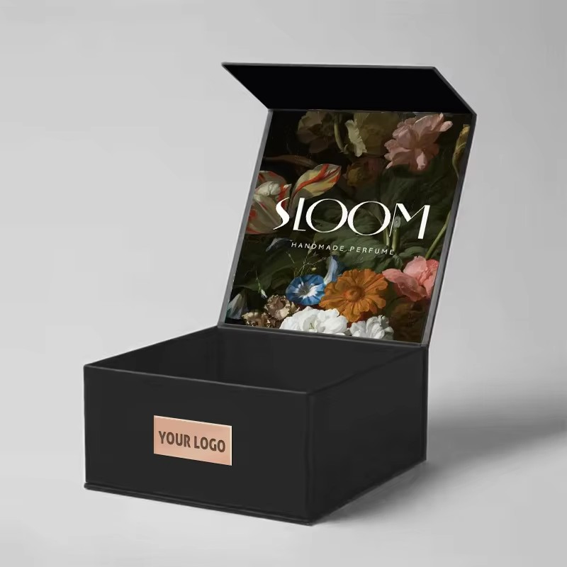 Caixa de presente de papel rígido personalizada de luxo grande com fechamento magnético, caixa de papel preta fosca com tampa flip