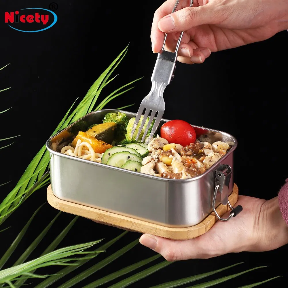 Caixa de Almoço Bento de Aço Inoxidável Biodegradável e Ecológica com Tampa de Bambu para Crianças