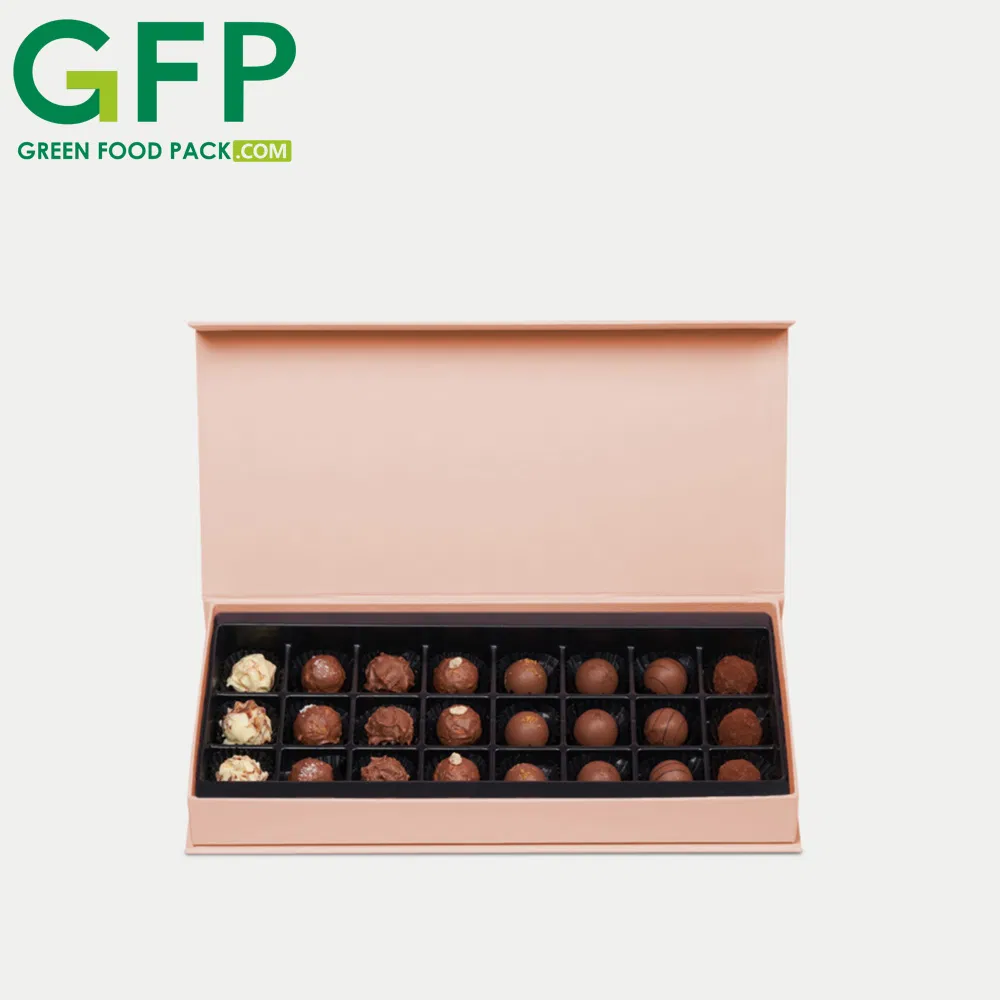 Caixa de papel personalizada para embalagem de alimentos com bandeja interna para doces de chocolate escuro de Páscoa e Eid do Ramadã