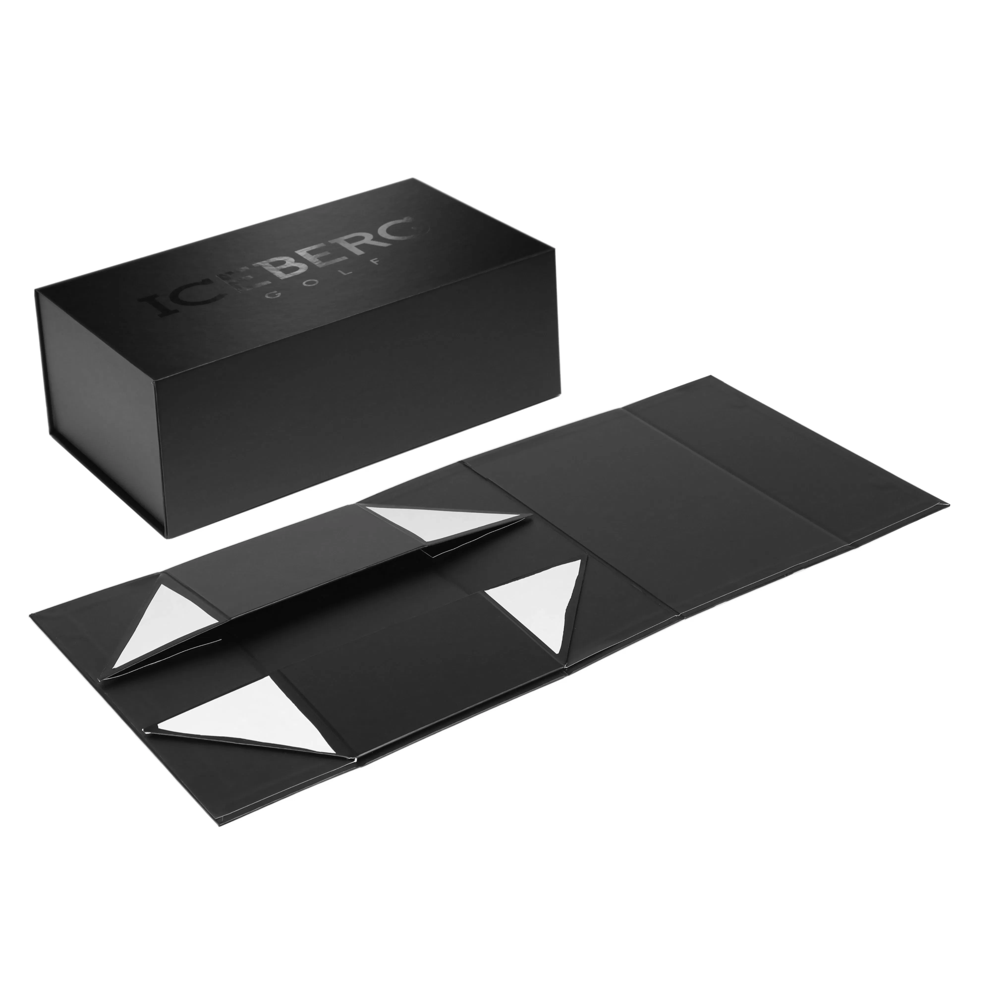 Caixa de embalagem dobrável magnética personalizada de papelão rígido preto para casamento, peruca, cosméticos, roupas, vela, flores, Natal