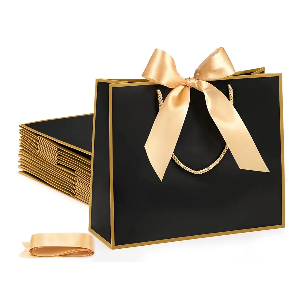Saco de papel de luxo branco em mármore personalizado, obrigado, sacos de presente para festas de casamento, embalagem para boutique com fita