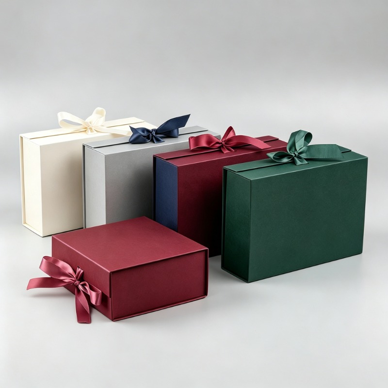 Fornecedor Dourado Luxuoso Caixa de Presente de Papel Kraft Reciclado Dobrável de Natal com Fita e Design de Alta Qualidade Embalagem de Joias Rígidas com Logotipo