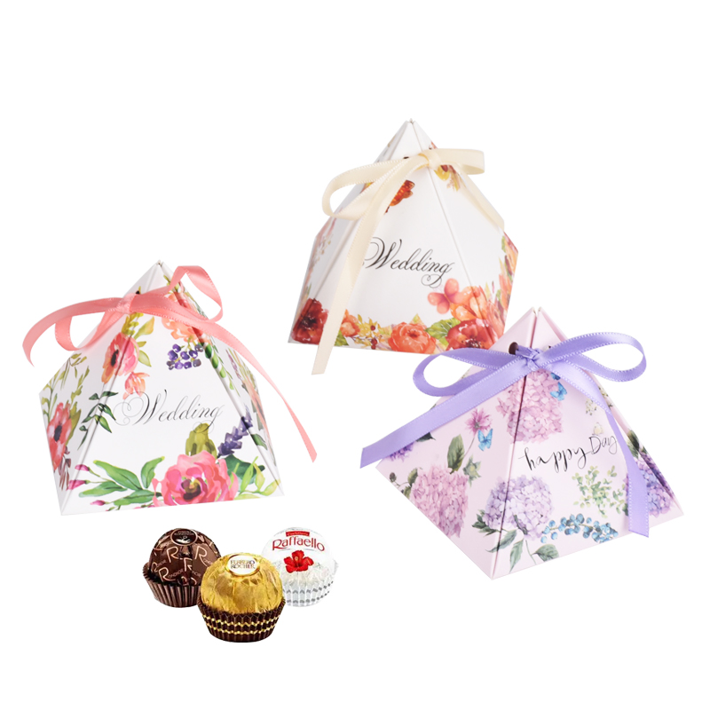 Caixas de presente de luxo brancas pequenas personalizadas para festas, embalagem de doces para casamento com fita