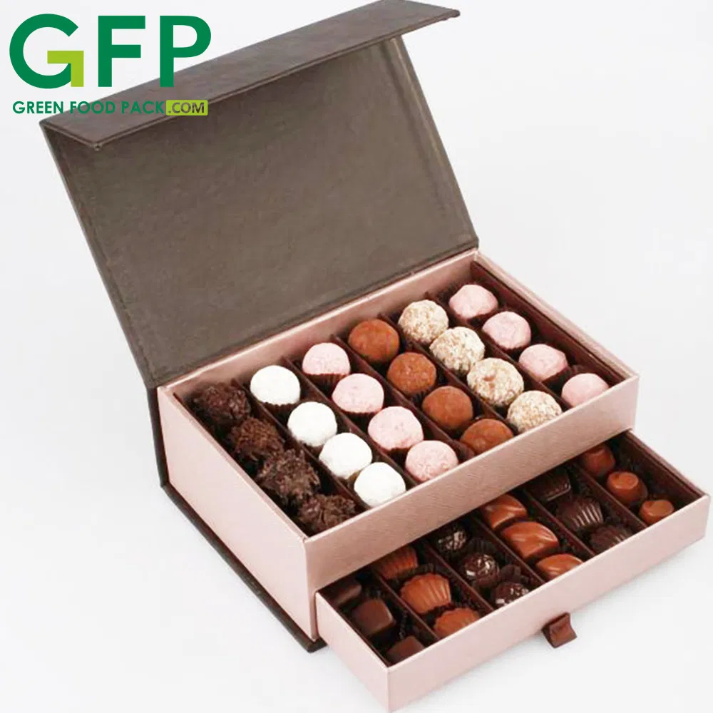 Caixa de papel personalizada para embalagem de alimentos com bandeja interna para doces de chocolate escuro de Páscoa e Eid do Ramadã