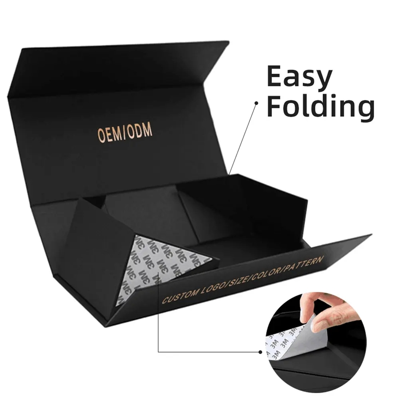 Caixas de Perfumaria Dobráveis de Luxo Personalizadas Reutilizáveis em Preto Fosco para Roupas e Perucas com Fecho Magnético para Embalagem de Presentes