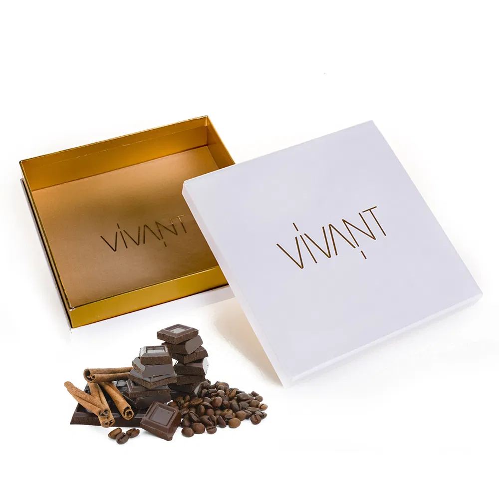 Impressão de Logotipo Personalizado de Luxo em Papel Cartão Branco Premium para Embalagem de Snacks, Biscoitos, Pães, Doces, Chocolates Trufados e Caixas de Presente de Chocolate