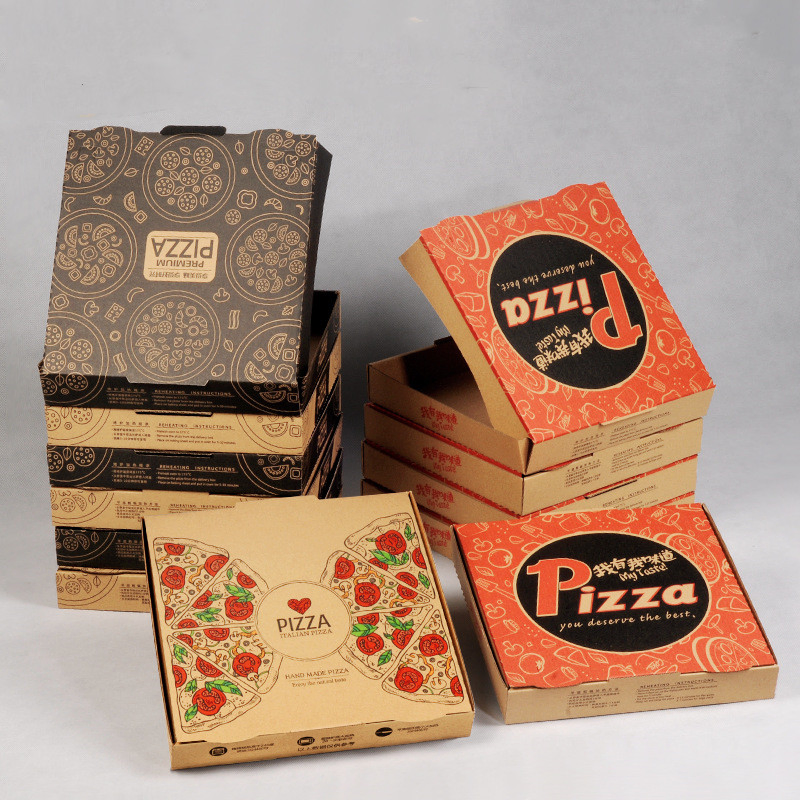Caixa de Embalagem de Comida para Pizza de Papel Corrugado Biodegradável Personalizada com Logo Ecológica para Fast Food e Delivery