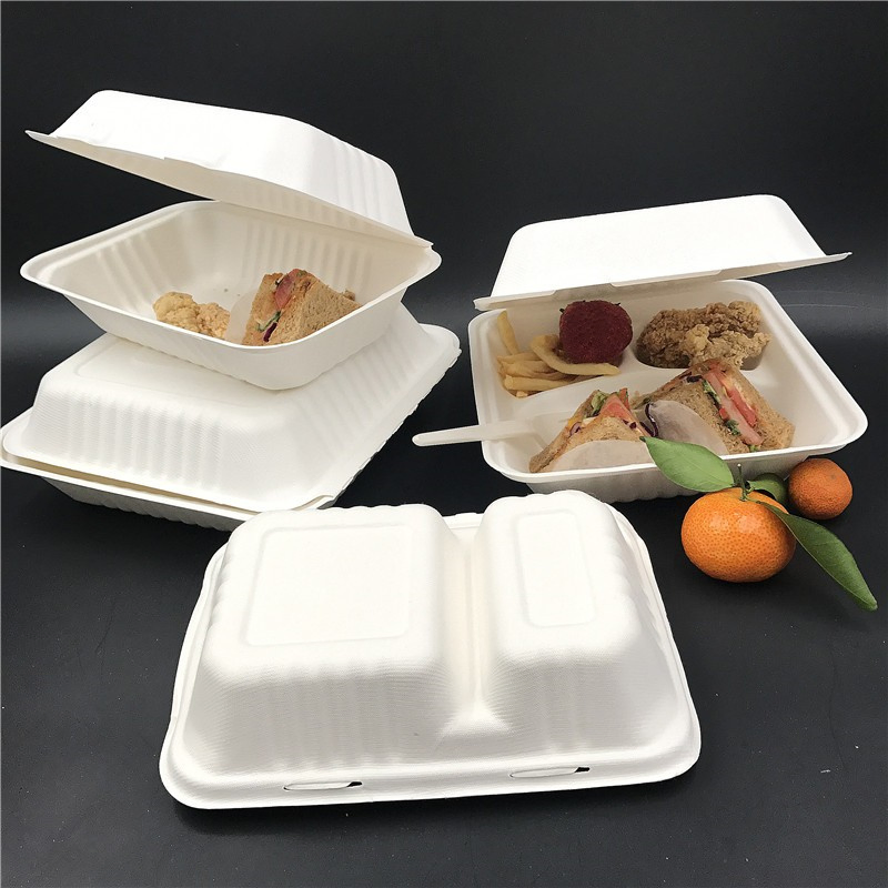 Embalagem para levar ecológica descartável utensílios de mesa compostáveis biodegradáveis de amido de milho PLA bagaço de cana clamshell caixa de almoço para alimentos