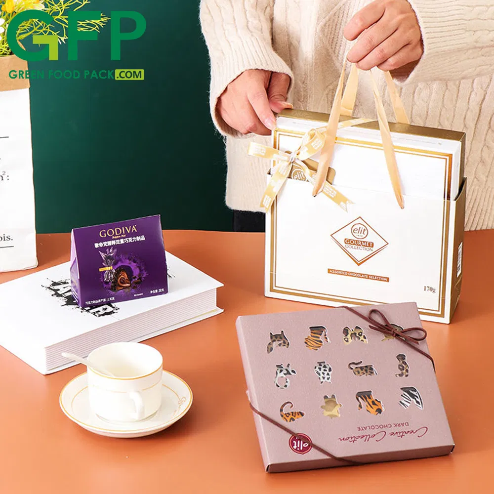 Caixa de papel personalizada para embalagem de alimentos com bandeja interna para doces de chocolate escuro de Páscoa e Eid do Ramadã