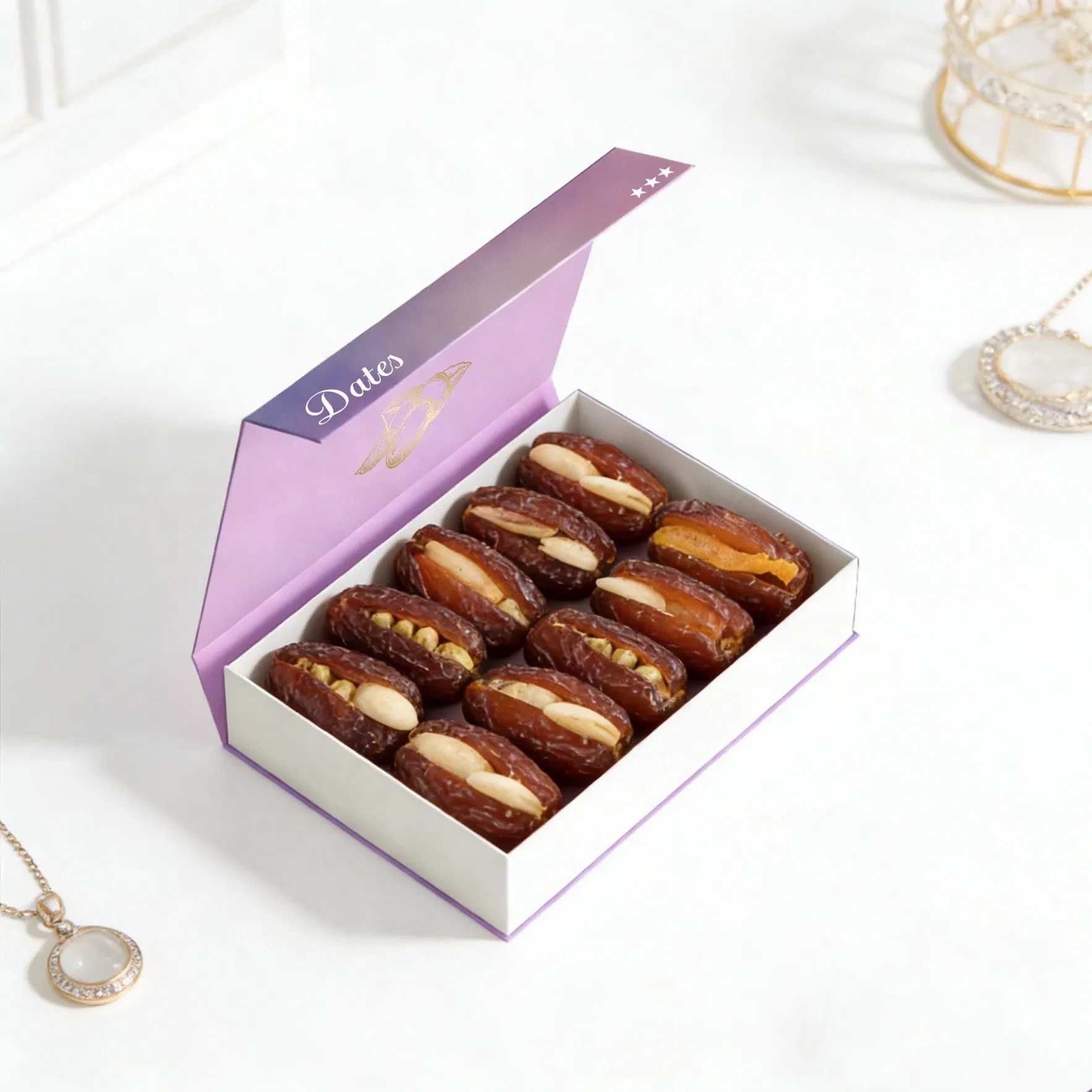 Embalagem de Caixa de Presente de Papel para Chocolate Doce de Tâmara Magnético de Cartão de Luxo Premium para Impressão Personalizada com Logotipo