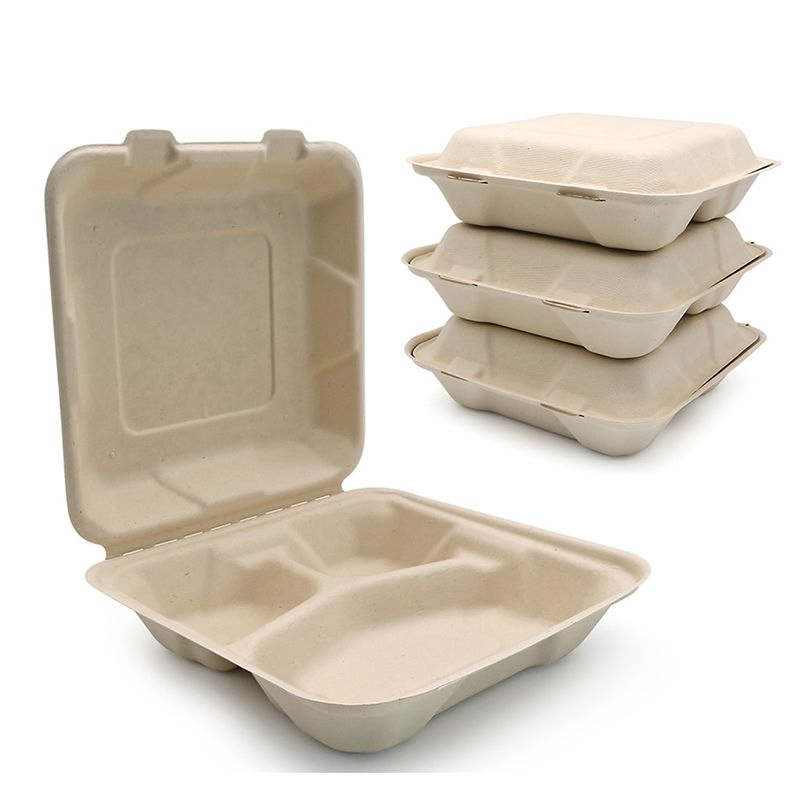 100% Embalagem de Alimentos Descartável Clamshell para Almoço em Caixa Bento de Bagaço de Cana de Açúcar Biodegradável e Ecológica