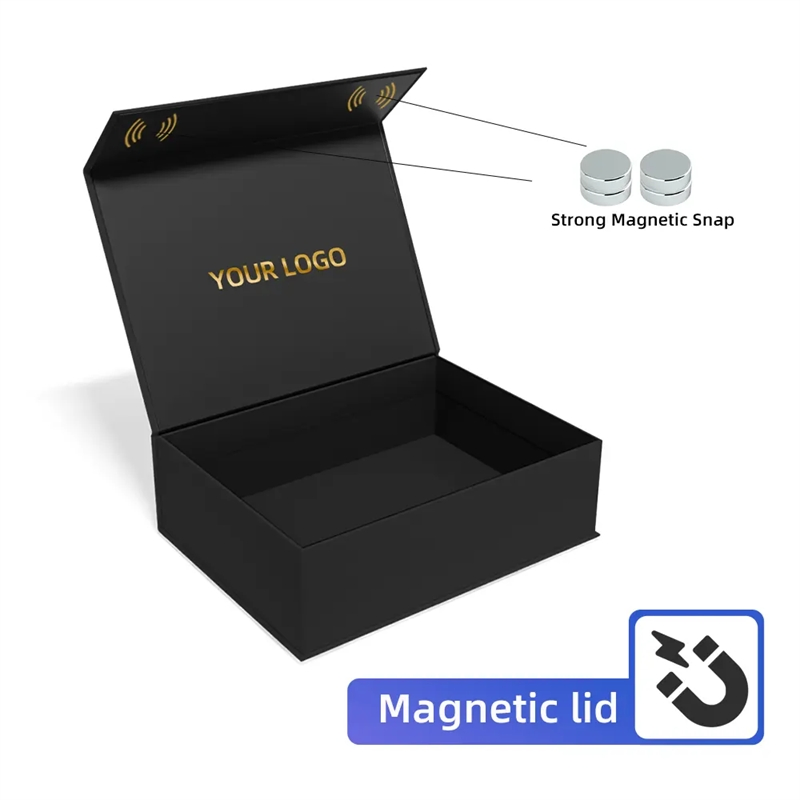 Caixas de Perfumaria Dobráveis de Luxo Personalizadas Reutilizáveis em Preto Fosco para Roupas e Perucas com Fecho Magnético para Embalagem de Presentes