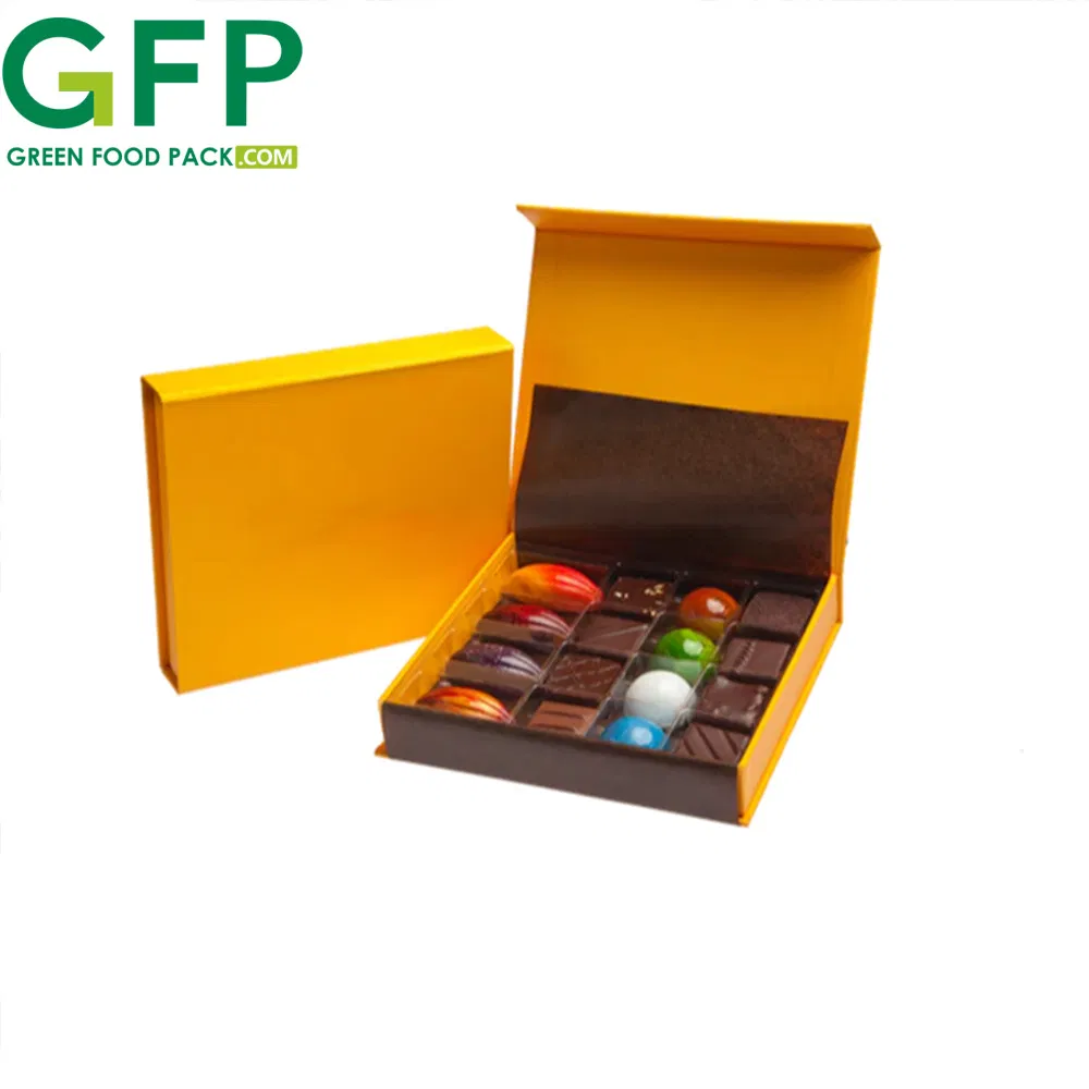 Caixas de Chocolate Rígidas de Alta Qualidade com Fechamento Magnético, Embalagem de Papel para Chocolate com Logotipo Dourado