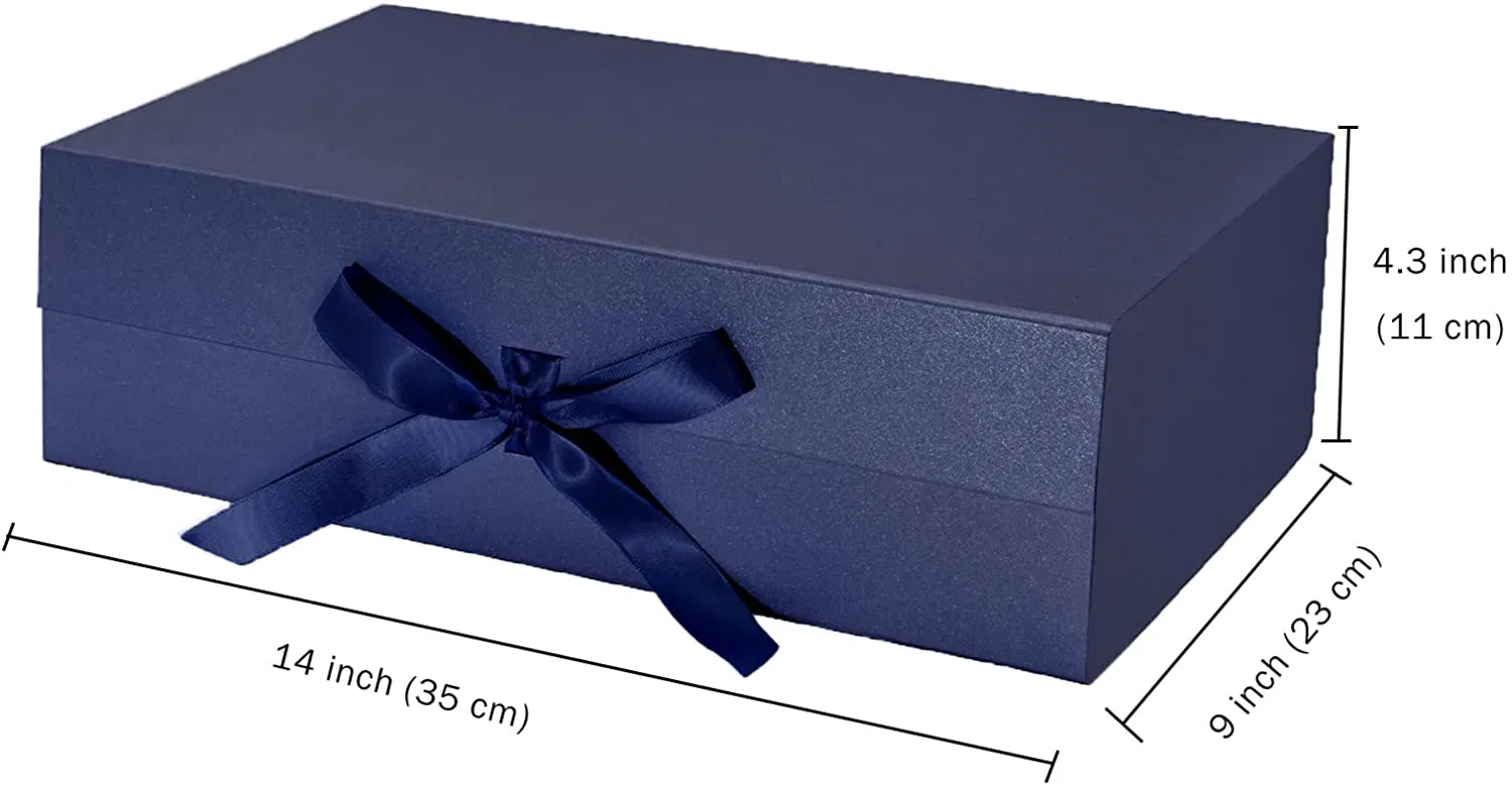 Caixa de presente dobrável personalizada azul marinho impressa para flores, casamento, caixa rígida de luxo com flip magnético e impressão para perfume, joias, roupas, cosméticos
