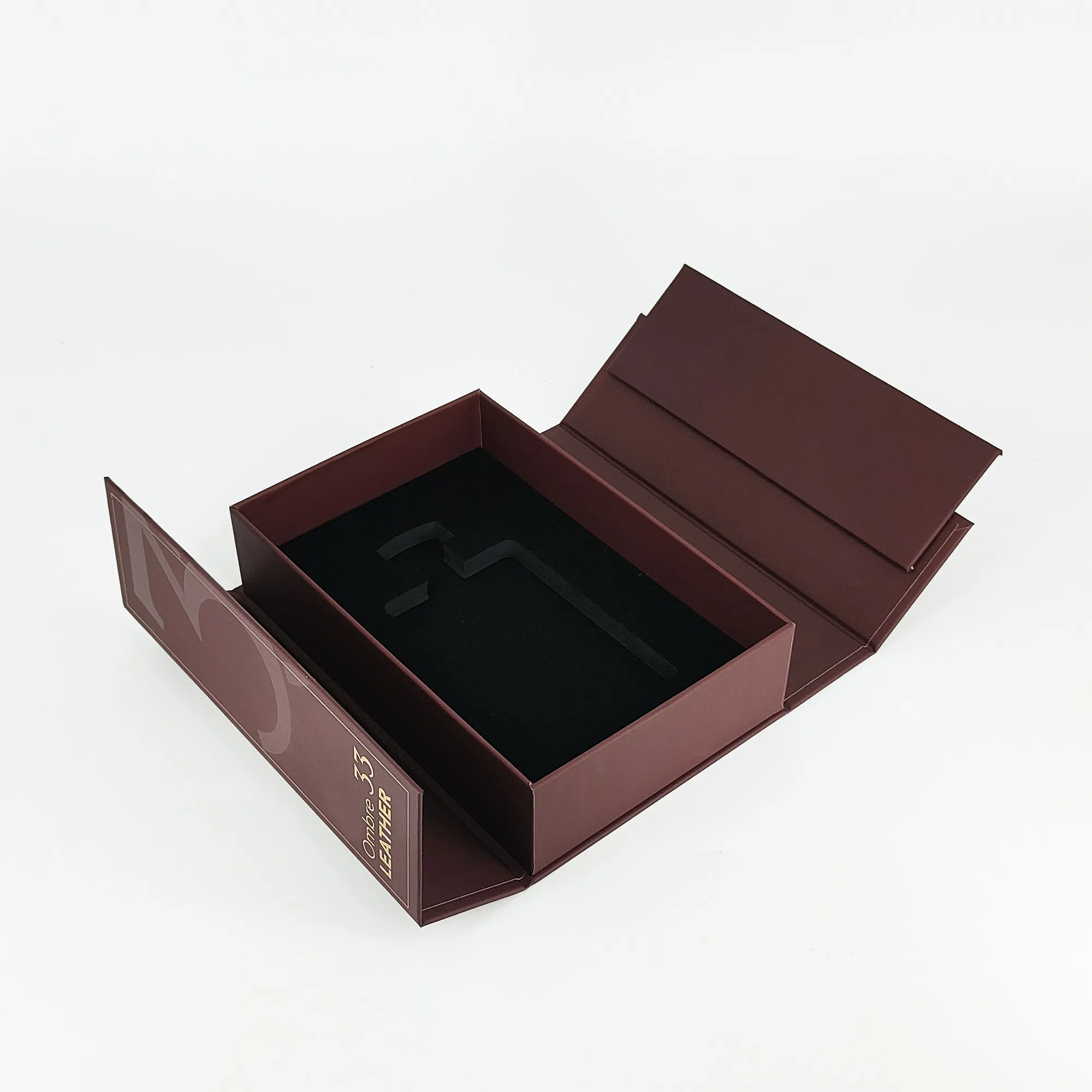 Caixa de presente magnética dobrável de papel preto rígido com fechamento magnético e logotipo, impressão personalizada de luxo