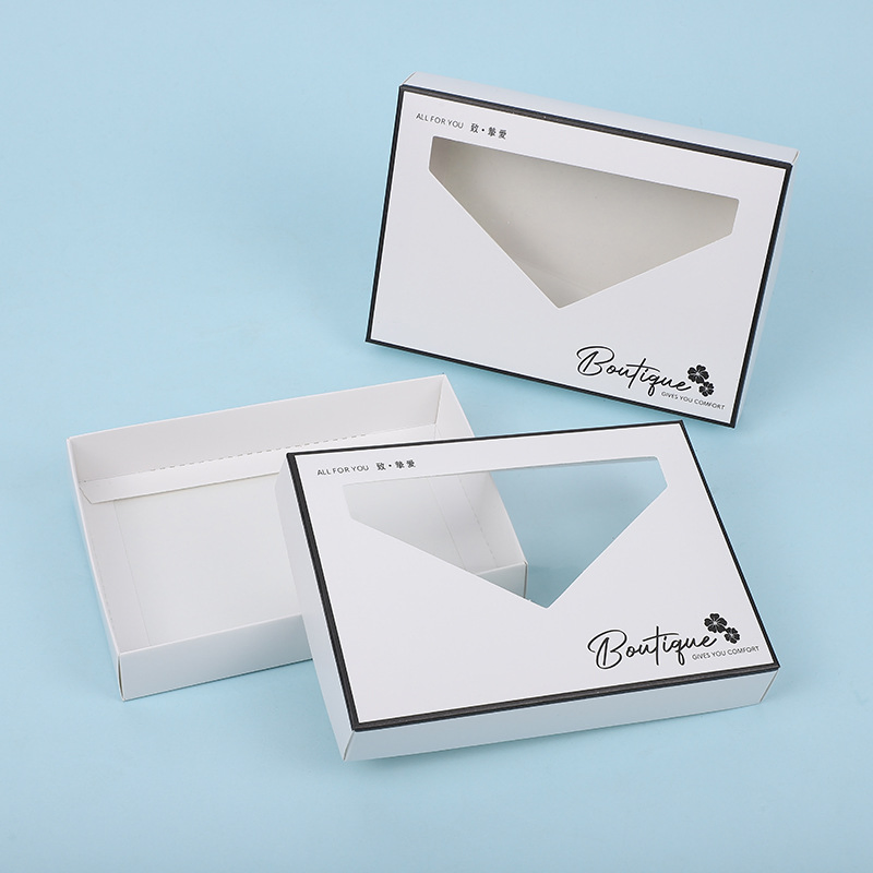 Fabricante da China Atacado Personalizado Impressão de Logotipo Caixa de Papelão Branco com Tampa e Base, Caixa de Luxo para Roupas Íntimas, Meias e Luvas com Janela