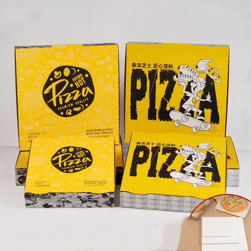 Caixa de Embalagem de Comida para Pizza de Papel Corrugado Biodegradável Personalizada com Logo Ecológica para Fast Food e Delivery