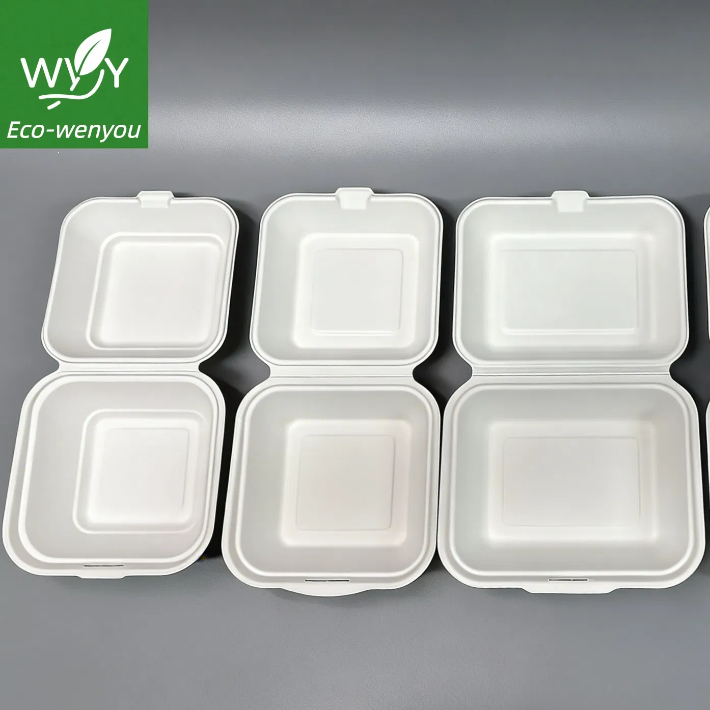 Embalagem de Clamshell de Bagasse de Cana-de-Açúcar Biodegradável 6 Polegada Recipiente de Alimento Descartável Ecológico para Viagem