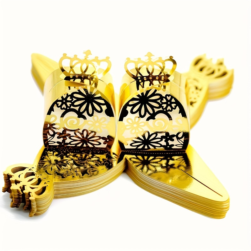Caixas de Papel para Doces com Corte Floral e Coroa Dourada para Casamento, Presentes para Aniversário, Favoritos Decorativos para Doces, Chocolates e Decoração de Festa de Natal
