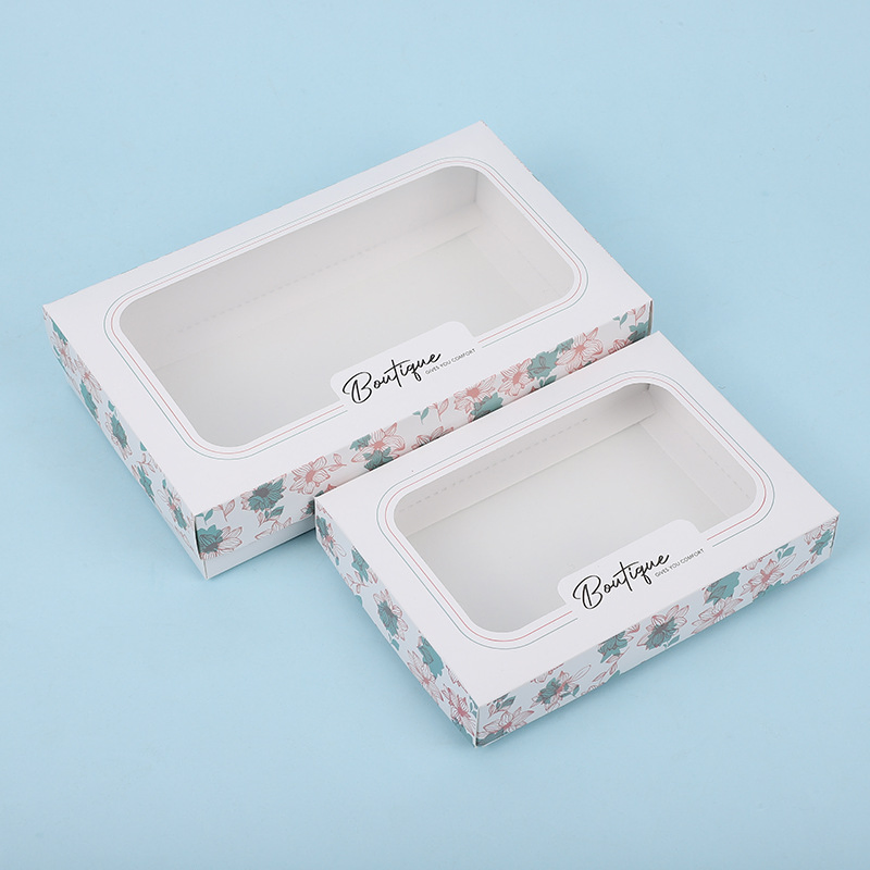 Fabricante da China Atacado Personalizado Impressão de Logotipo Caixa de Papelão Branco com Tampa e Base, Caixa de Luxo para Roupas Íntimas, Meias e Luvas com Janela
