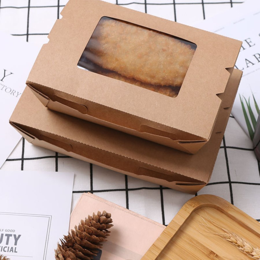 Caixa de Alimentos Kraft Biodegradável e Ecológica para Refeições Saudáveis e Saladas com Janela
