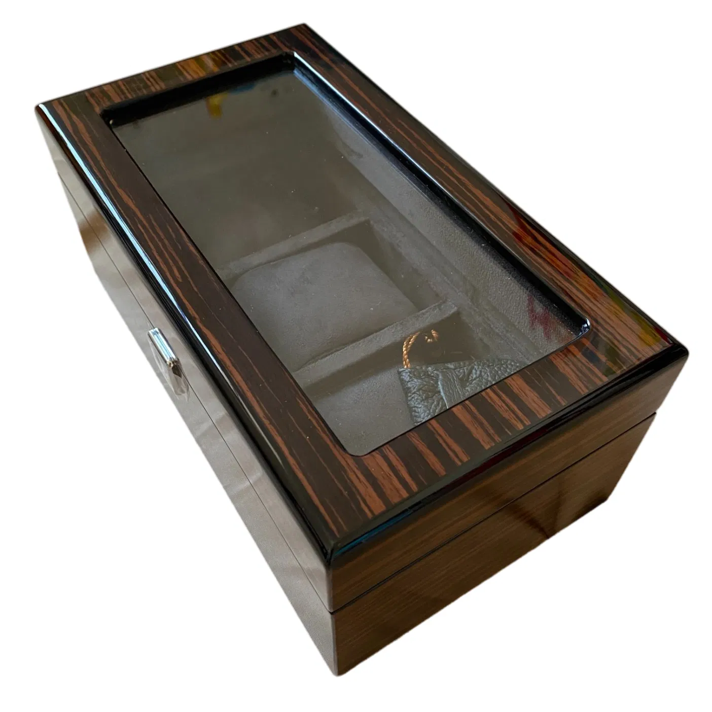 Caixa de presente de madeira personalizada de luxo feita à mão para relógio, com janela e fechadura