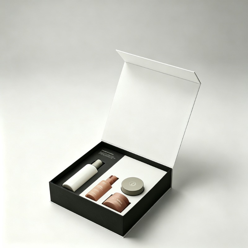 Nova Caixa de Embalagem para Presente de Perfume em Papelão Rígido Matte Preto com Fechamento Magnético, Personalizada com Estampa Premium para o Natal, Grande, com Fita