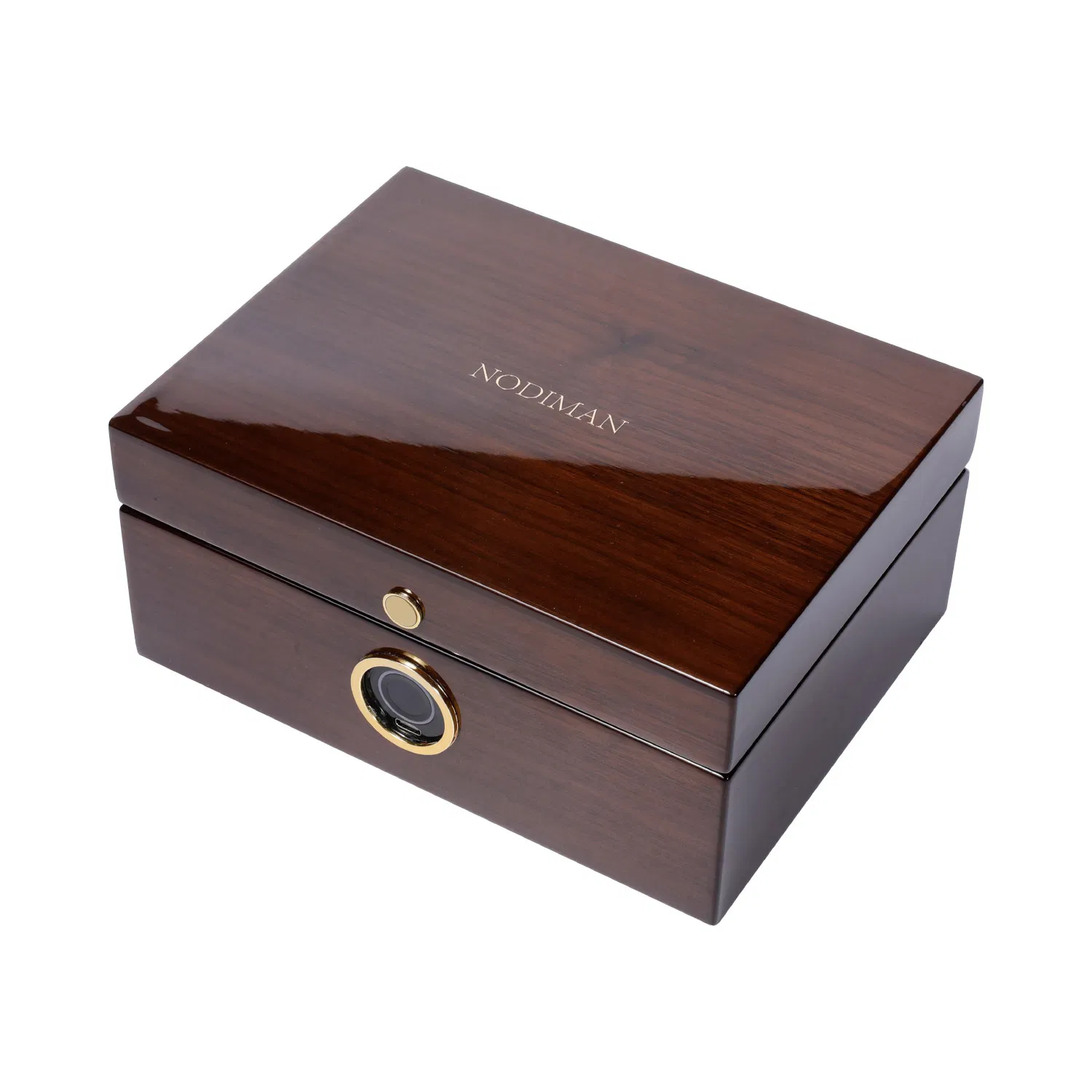 Caixa de presente de madeira de luxo de alto brilho personalizada para relógio com fechadura de impressão digital