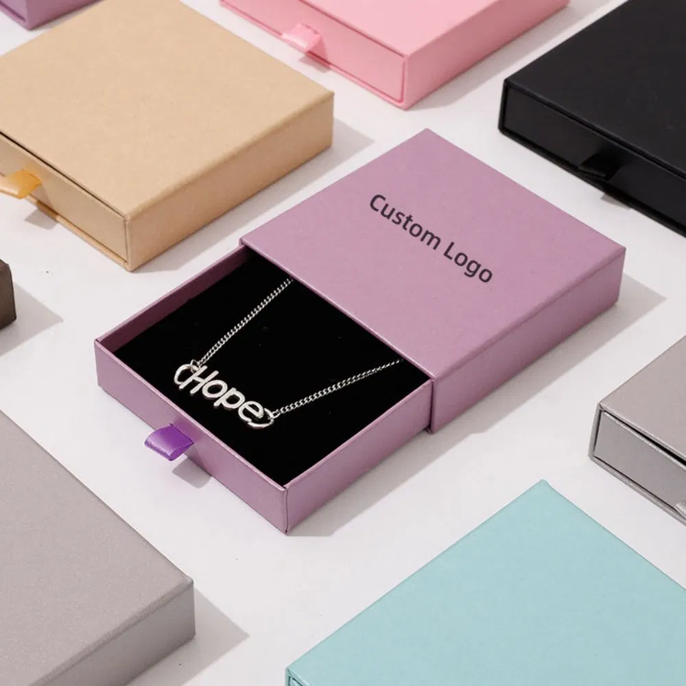 Embalagem de presente mini personalizada, gaveta de luxo, caixa de embalagem pequena com logotipo personalizado para colar, brinco, pulseira e anel por atacado