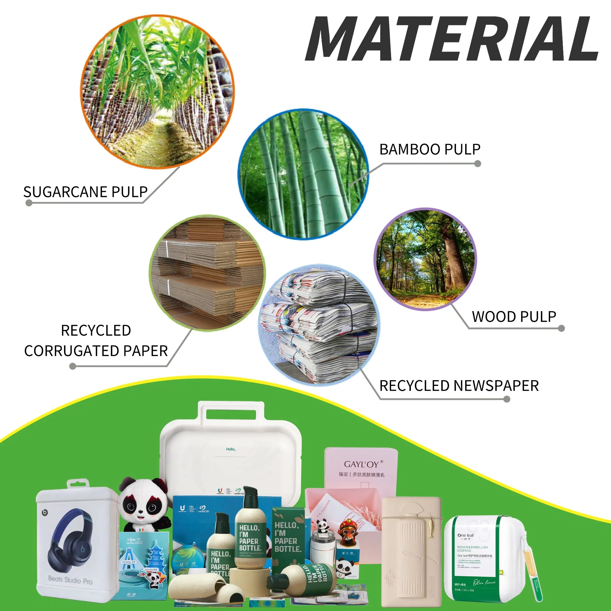 Caixa de polpa ecológica feita de bagaço e bambu biodegradáveis