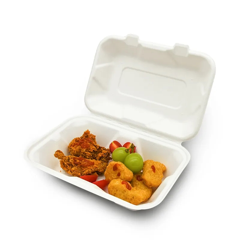 100% Embalagem de Alimentos Descartável Clamshell para Almoço em Caixa Bento de Bagaço de Cana de Açúcar Biodegradável e Ecológica