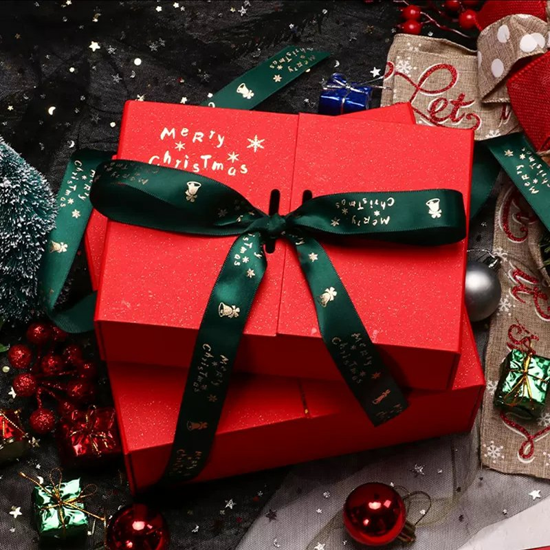 Embalagem rígida personalizada de dupla porta reciclável para presente de Natal, presente infantil, doce, vela