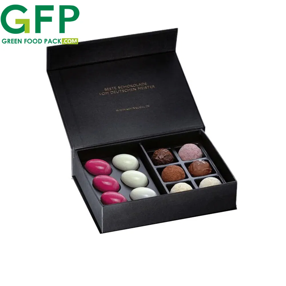 Caixas de Chocolate Rígidas de Alta Qualidade com Fechamento Magnético, Embalagem de Papel para Chocolate com Logotipo Dourado